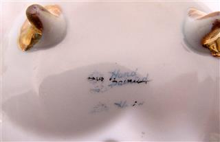 ANTIQUE PORCELAIN HAIR RECEIVER POWDER BOX VANITY SET MORIMURA NIPPON PINK ROSES